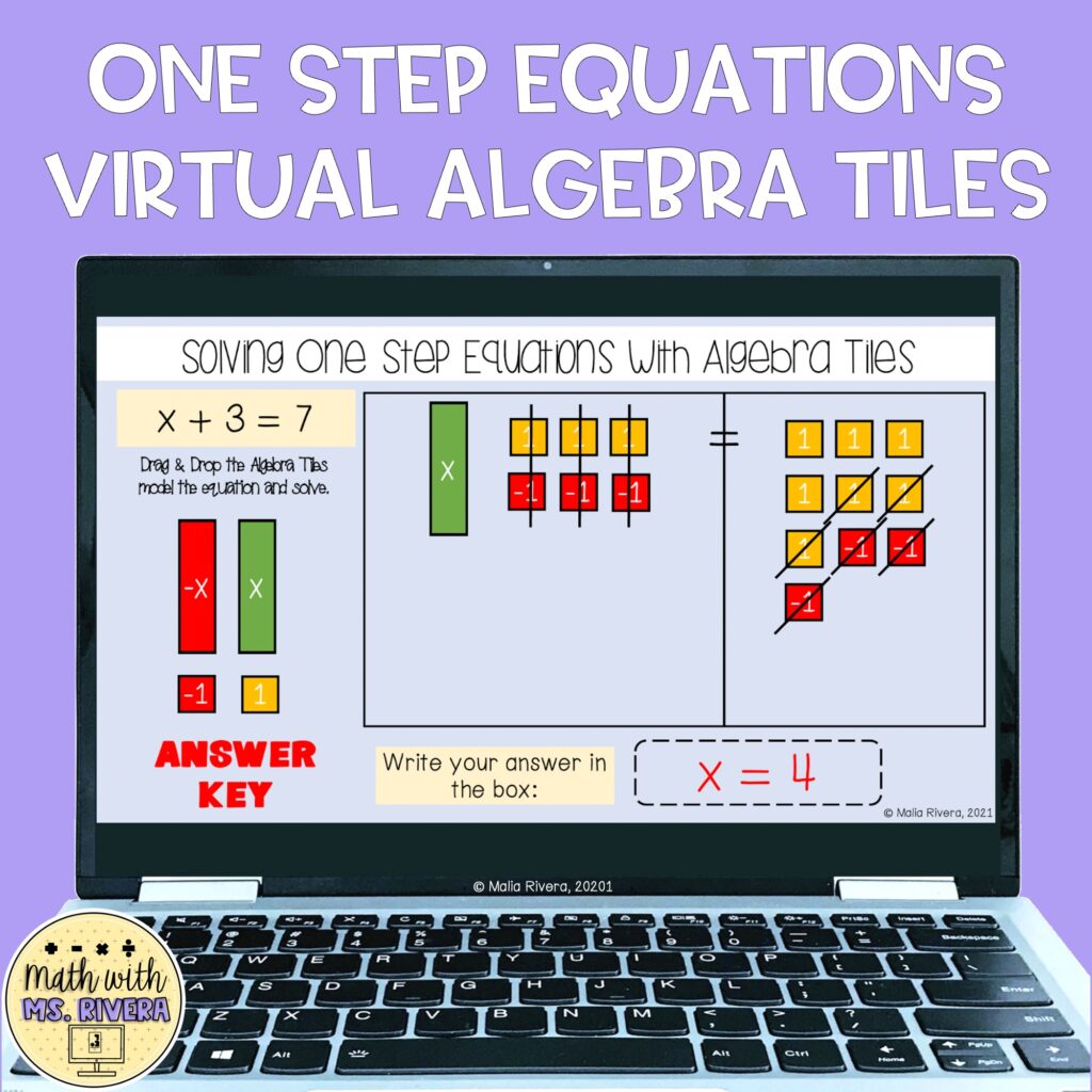 using virtual math manipulatives to solve one step equations digital resource