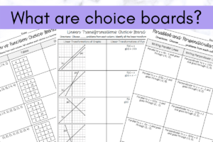 What are choice boards on purple banner with three examples of choice boards