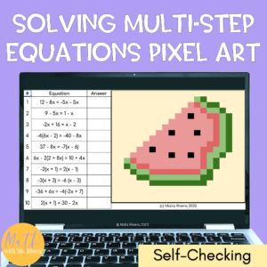 Solving multi step equations with variables on both sides pixel art cover tpt product