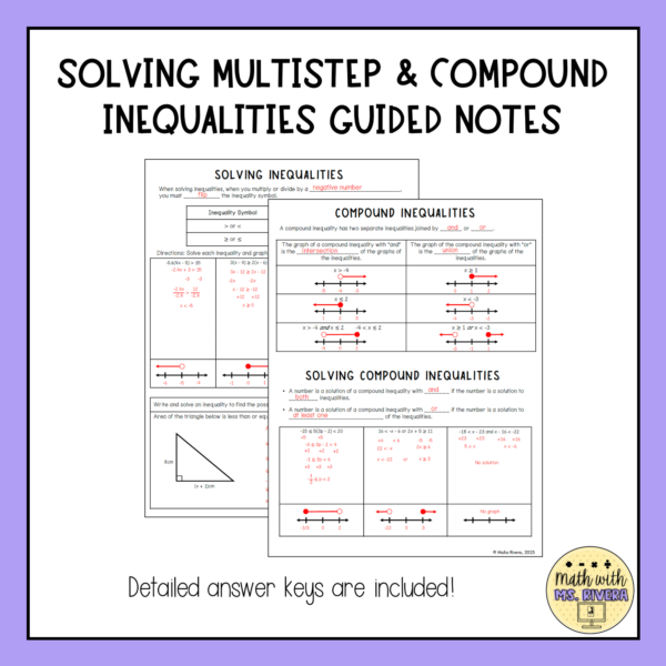 Solving Multi Step & Compound Inequalities Algebra 2 Guided Notes thumbnail 1