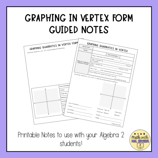 Graphing Quadratics in Vertex Form Guided Notes for Algebra 2 thumbnail 3