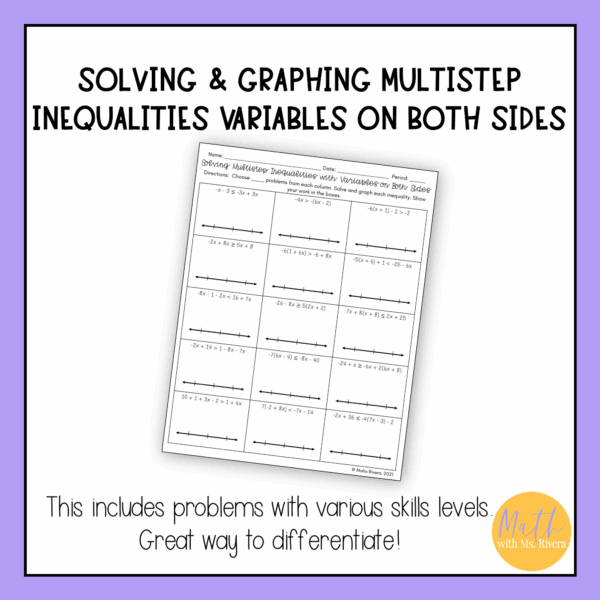 Solving and Graphing Multi Step Inequalities with Variables on Both ...