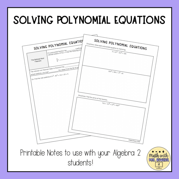 Solving Polynomial Equations Guided Notes Lesson | Algebra 2 Curriculum ...