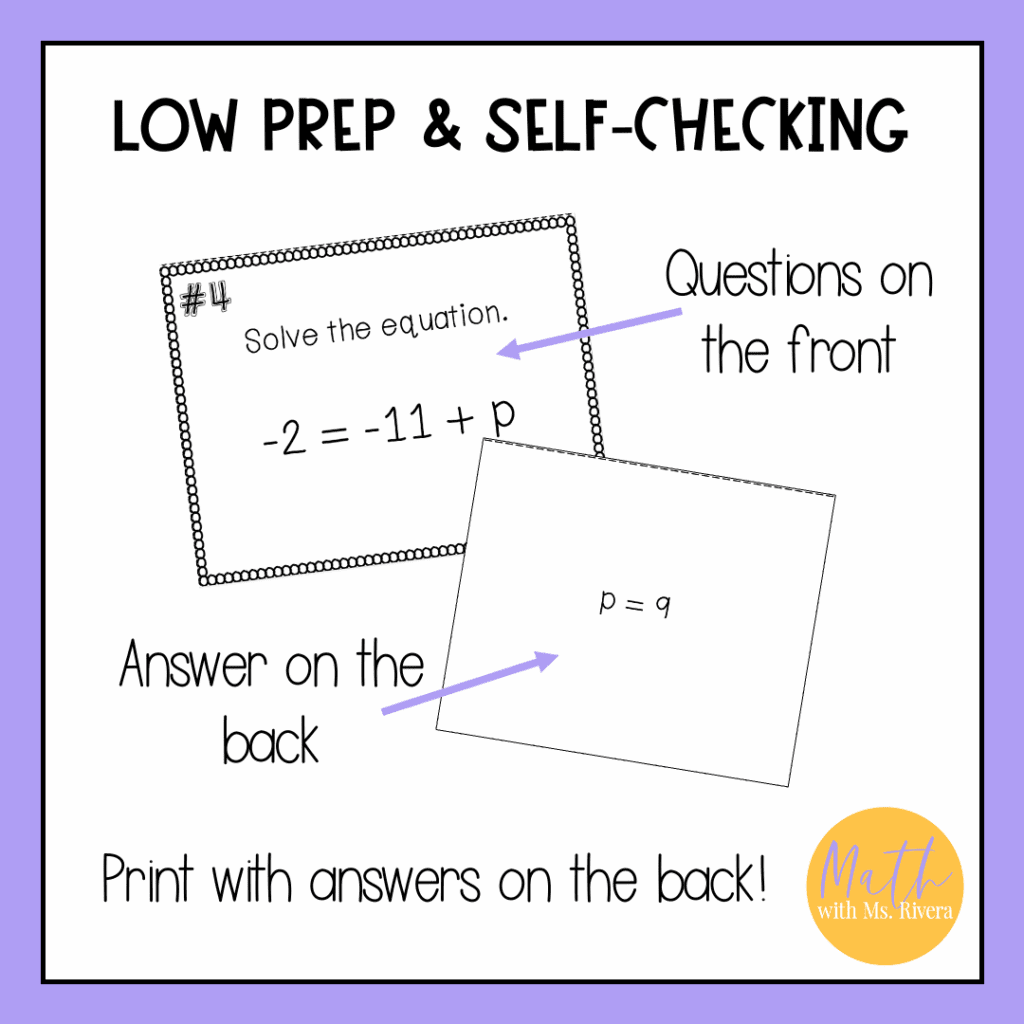 Solving One Step Equations Two Step Equations Task Cards Self Checking ...