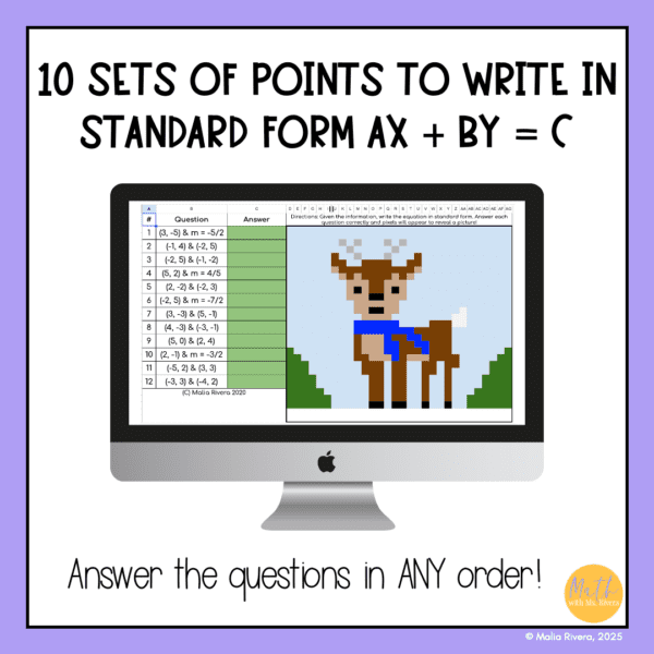 Writing Linear Equations in Standard Form Review Pixel Art Digital Self ...