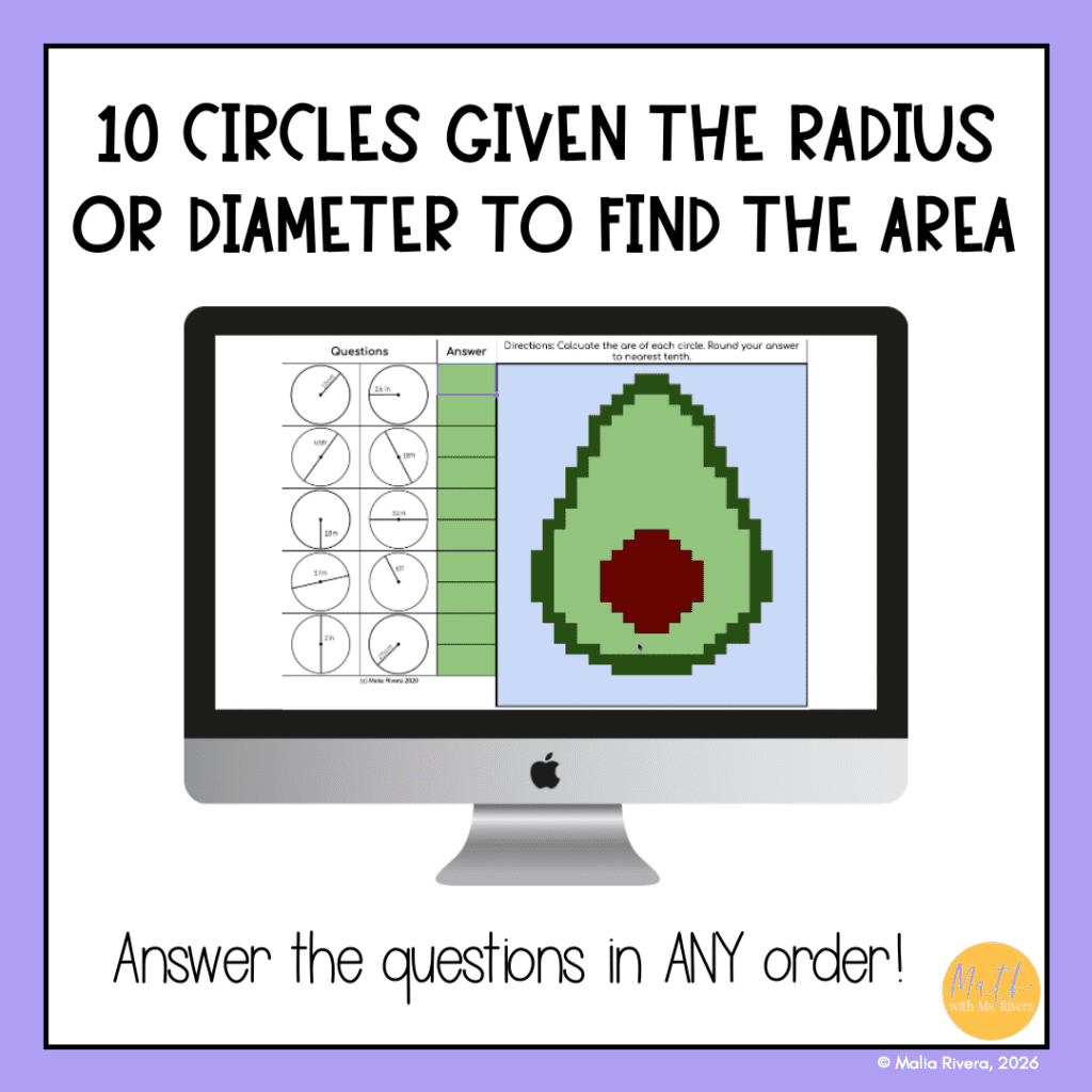 Finding Area of Circles Pixel Art Digital Activity for 6th & 7th Grade ...