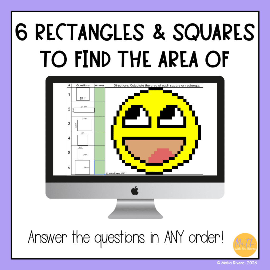 Finding Area of Squares and Rectangles Pixel Art Digital Self Checking ...