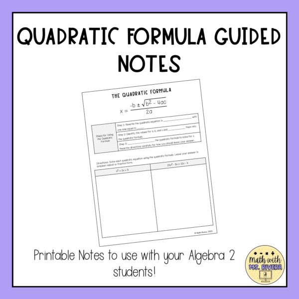 Quadratic Formula Guided Notes for Algebra 2 - Maila Rivera | Math with ...