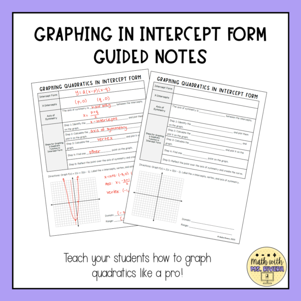 Graphing Quadratic Functions in Intercept Form Guided Notes for Algebra 2 Thumbnail 2