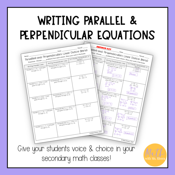 Writing Parallel and Perpendicular Line Equations Worksheet Choice Board - Image 3