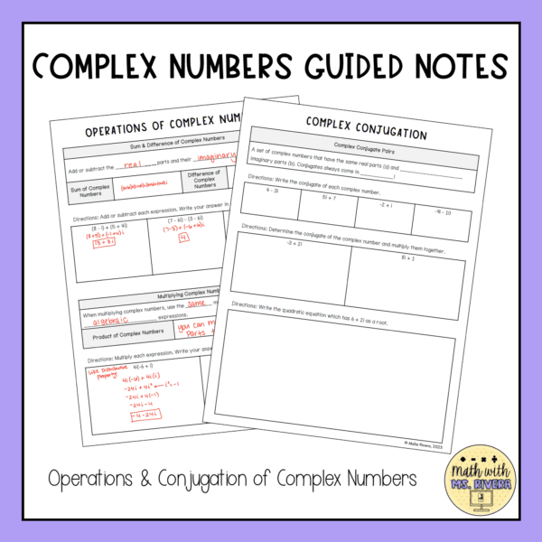 Operations with Complex Numbers Guided Notes for Algebra 2 - Maila ...