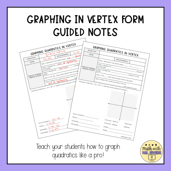 Graphing Quadratics in Vertex Form Guided Notes for Algebra 2 thumbnail 2