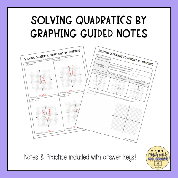 Solving Quadratic Equations by Graphing Guided Notes for Algebra 2 ...
