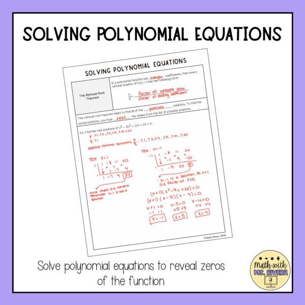 Solving Polynomial Equations Guided Notes Lesson | Algebra 2 Curriculum ...