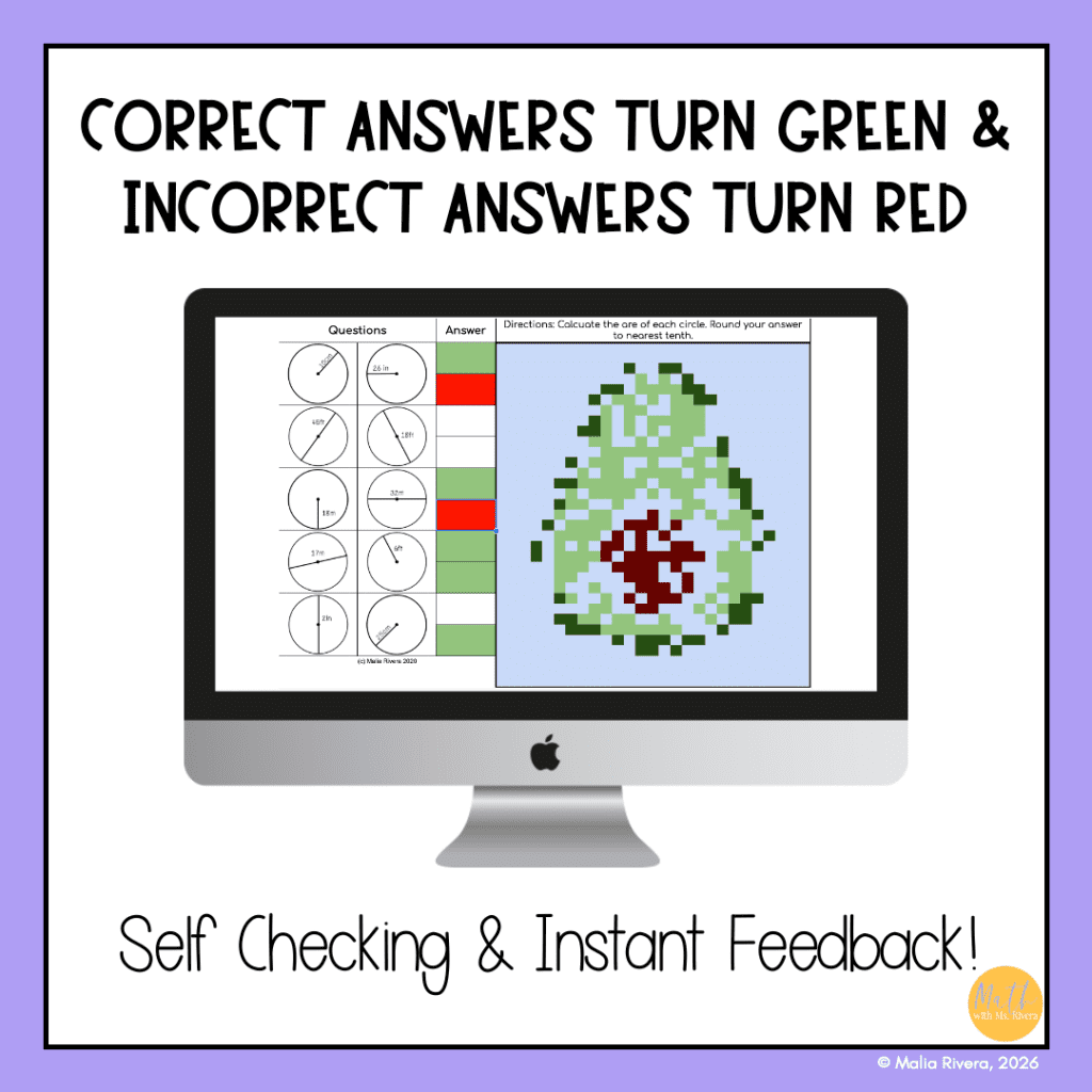 Finding Area of Circles Pixel Art Digital Activity for 6th & 7th Grade ...