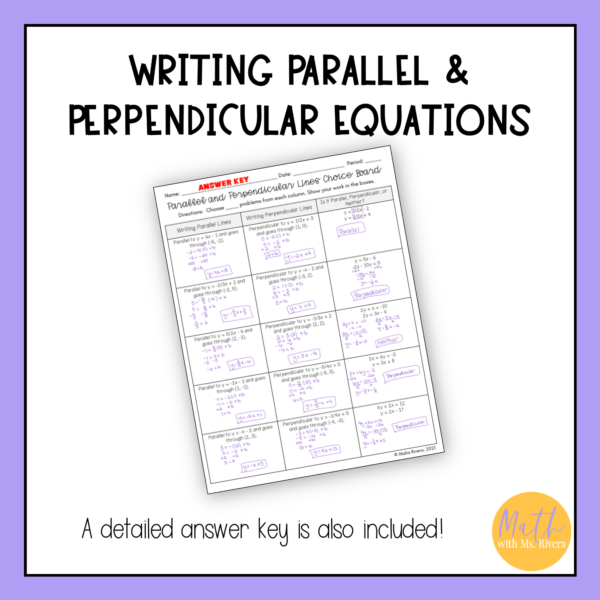 Writing Parallel and Perpendicular Line Equations Worksheet Choice Board - Image 4