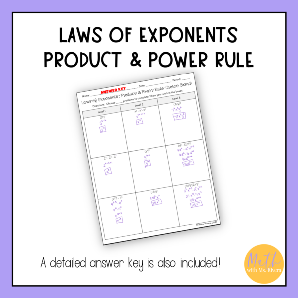 Exponent Rules Practice Product and Power Rule Worksheet Choice Board for Algebra 1 - Image 4