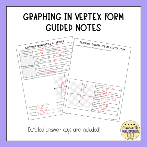 Graphing Quadratics in Vertex Form Guided Notes for Algebra 2 thumbnail 1