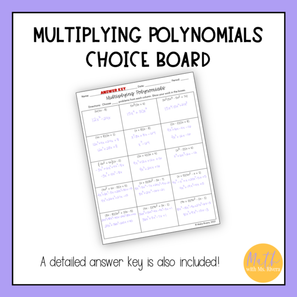 Multiplying Polynomials Worksheet Choice Board for Algebra 1 - Image 4