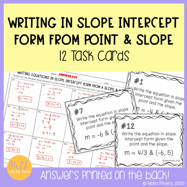 Writing Linear Equations in Slope Intercept Form from Point & Slope ...
