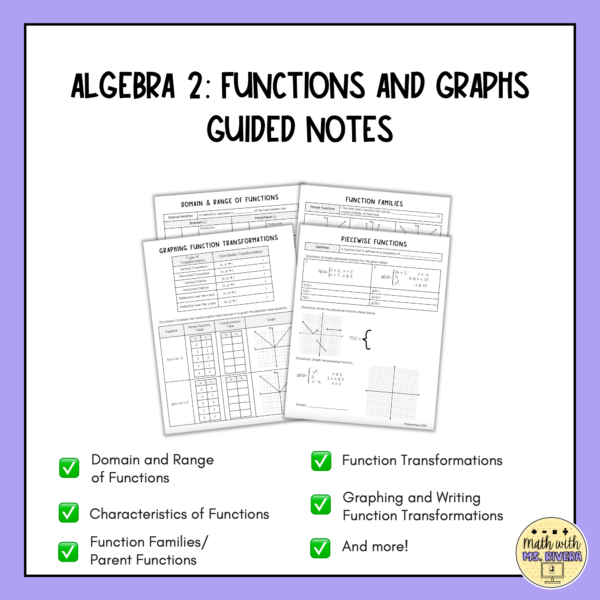 Functions and Graphs Guided Notes Bundle for Algebra 2 thumbnail 3