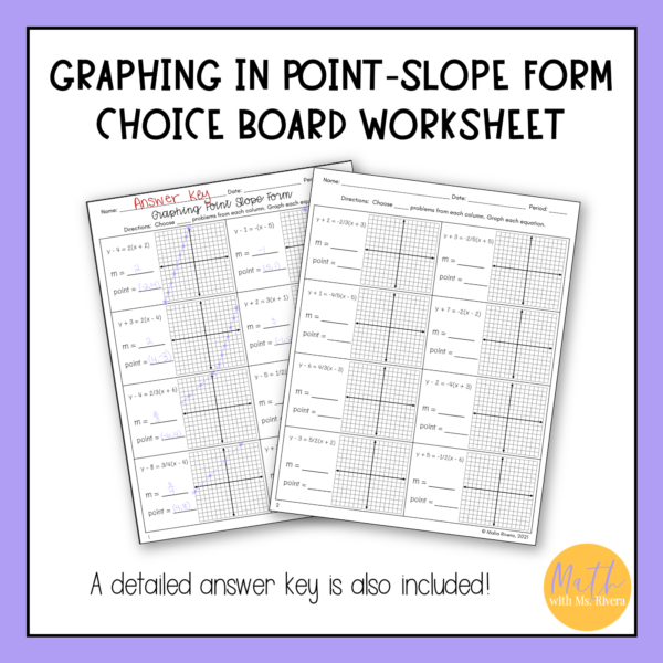 graphing linear equations in point slope form choice board worksheet for algebra 1 thumbnail 1