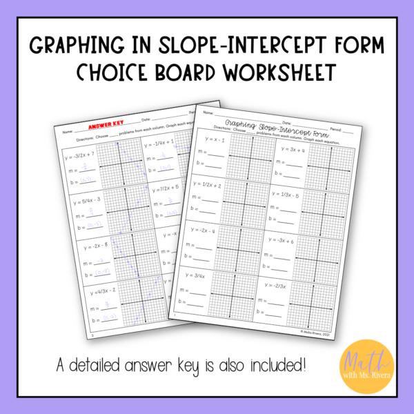 graphing in slope intercept form choice board worksheet for algebra 1 thumbnail 2