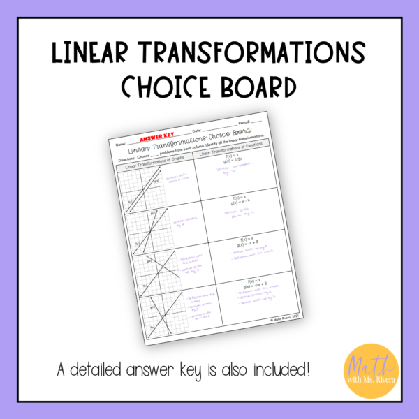 linear function transformations choice board worksheet algebra 1 thumbnail 3