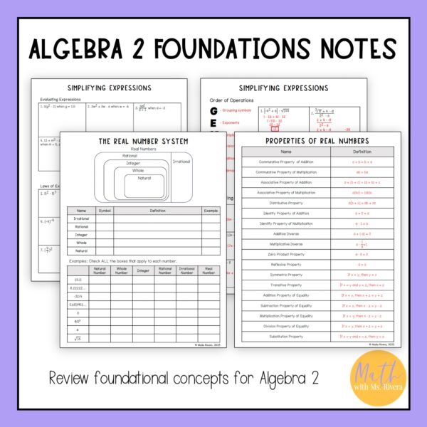 Algebra 2 basic skills review guided notes thumbnail