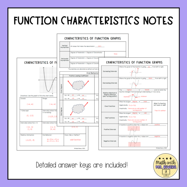 Function Characteristics Guided Notes for Algebra 2 Thumbnail 2