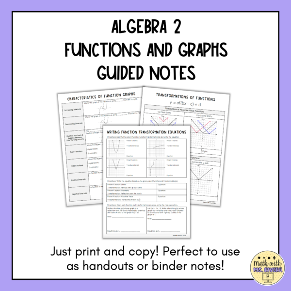 Functions and Graphs Guided Notes Bundle for Algebra 2 thumbnail 1