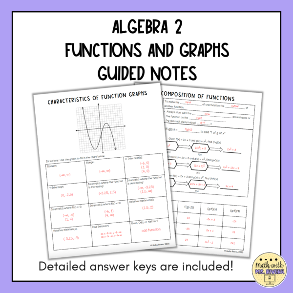 Functions and Graphs Guided Notes Bundle for Algebra 2 thumbnail 2