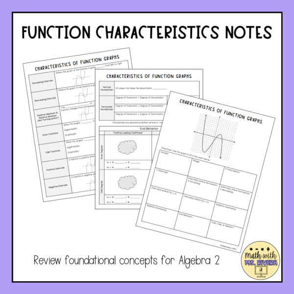 Function Characteristics Guided Notes for Algebra 2 Thumbnail 3