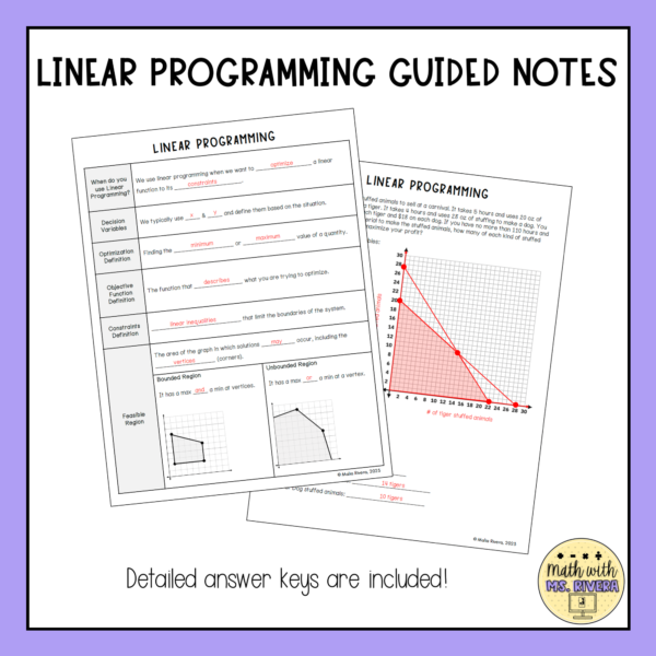 Linear Programming Guided Notes for Algebra 2 thumbnail 3