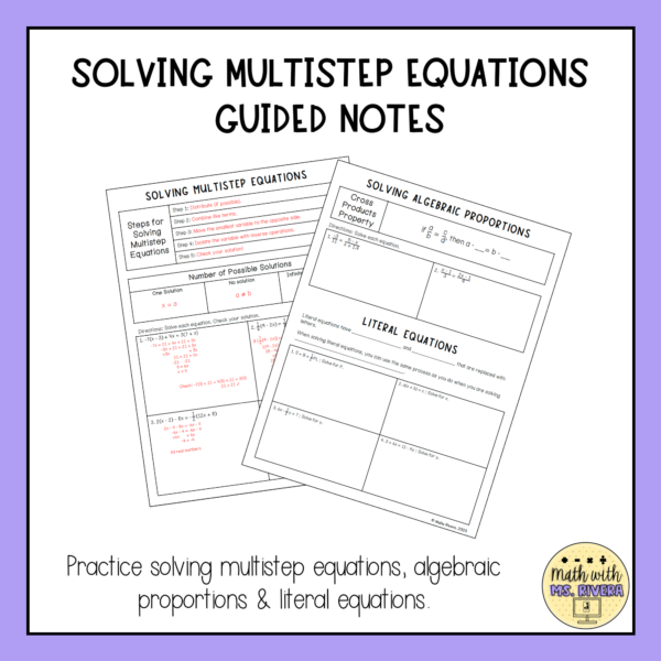 Solving Multi Step Equations Review Guided Notes for Algebra 2 thumbnail 2