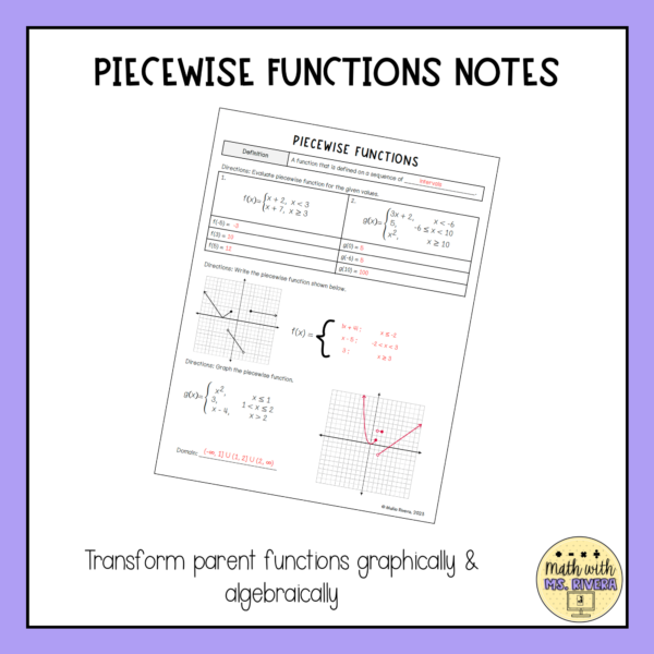 Piecewise Functions Guided Notes for Algebra 2 thumbnail 3