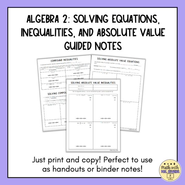 Solving Equations, Inequalities, Absolute Value Guided Notes Bundle for Algebra 2 thumbnail 2