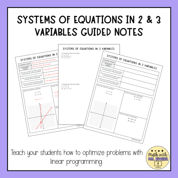 Systems of Equations with 2 and 3 Variables Guided Notes for Algebra 2 Thumbnail 3