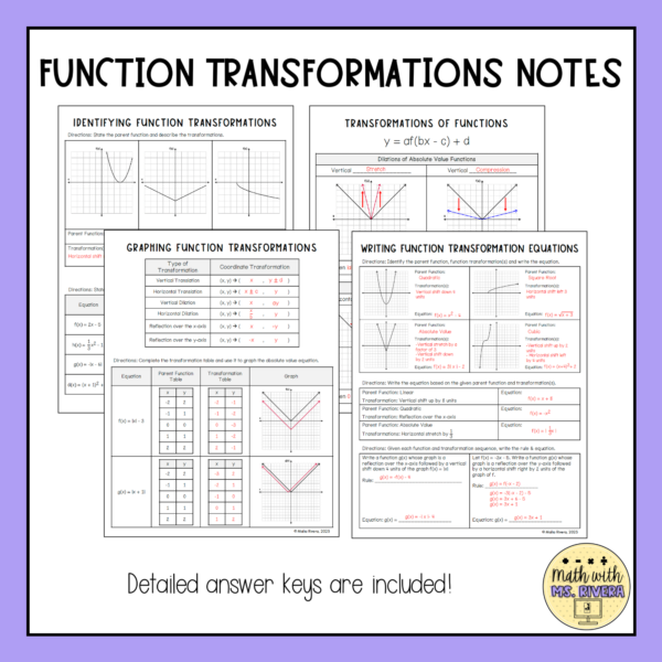 Function Transformations Guided Notes for Algebra 2 thumbnail 1