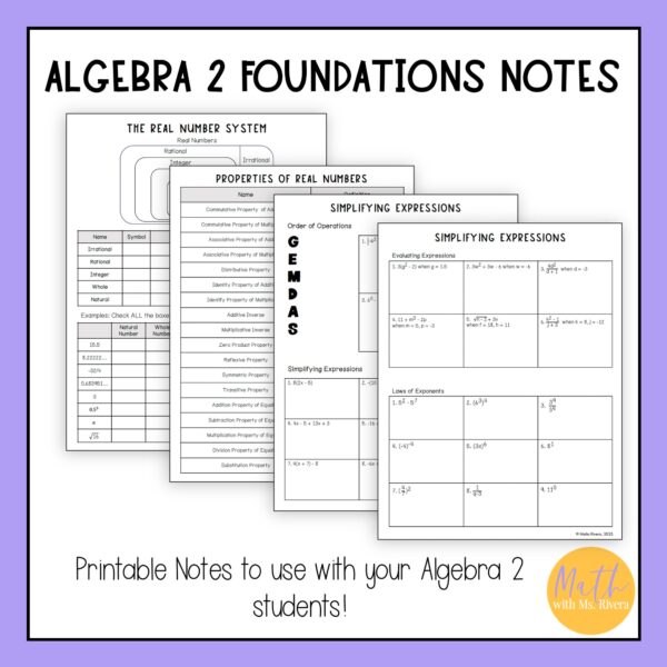 Algebra foundations review guided notes for algebra 2 thumbnails