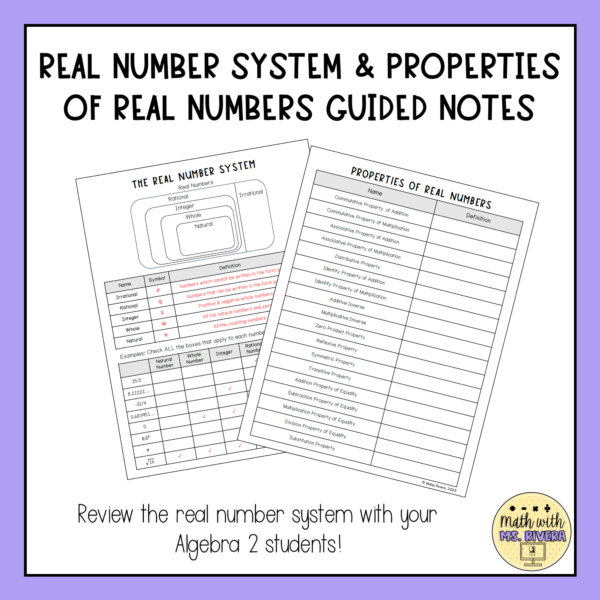 The Real Number System & Properties Review Guided Notes for Algebra 2 thumbnail 1