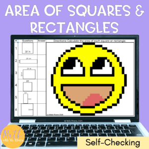 Finding the Area of Squares and Rectangles Pixel Art COVER