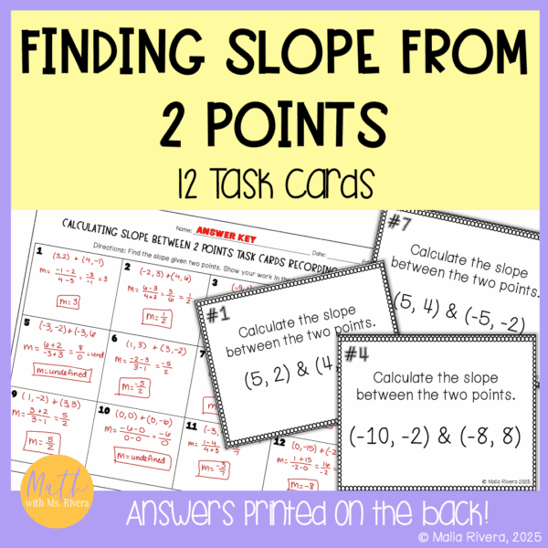 Finding Slope from Two Points Task Cards Self Checking Activity for ...