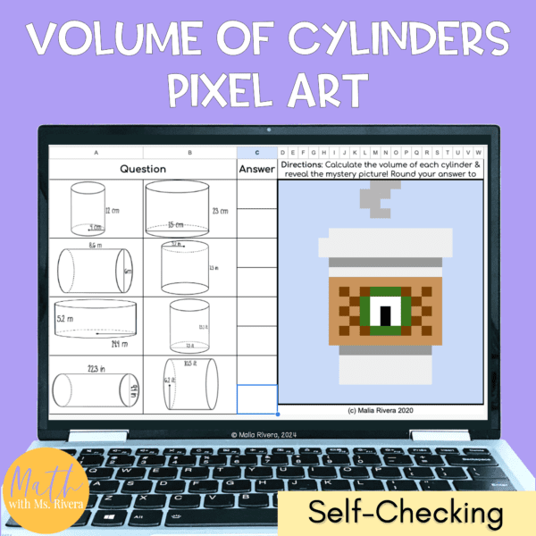 Volume of Cylinders Pixel Art Digital Self Checking Activity for 8th ...