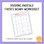 Dividing Radicals Choice Board Worksheet for Algebra 1 - Maila Rivera ...