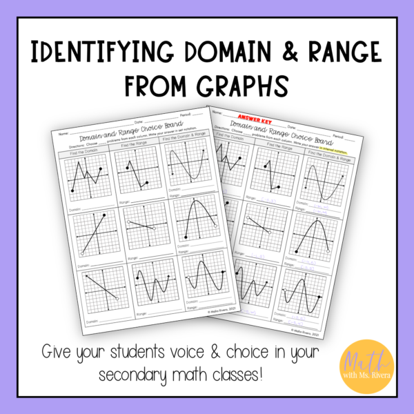 Identifying domain and range from graphs choice board worksheet for algebra 1 thumbnail 2