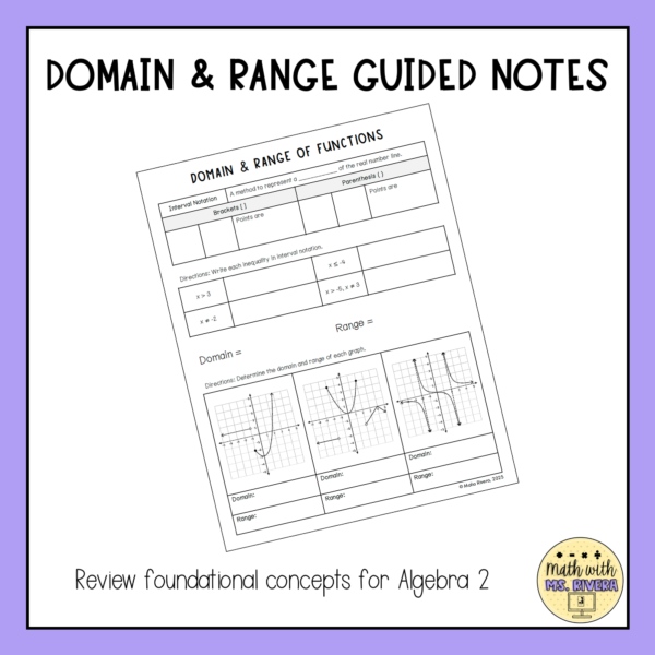 Domain & Range of Functions Guided Notes for Algebra 2 Thumbnail 2