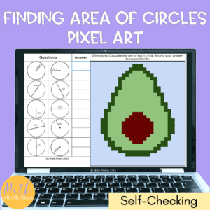 Finding the Area of Circles Pixel Art Activity for 6th Grade COVER