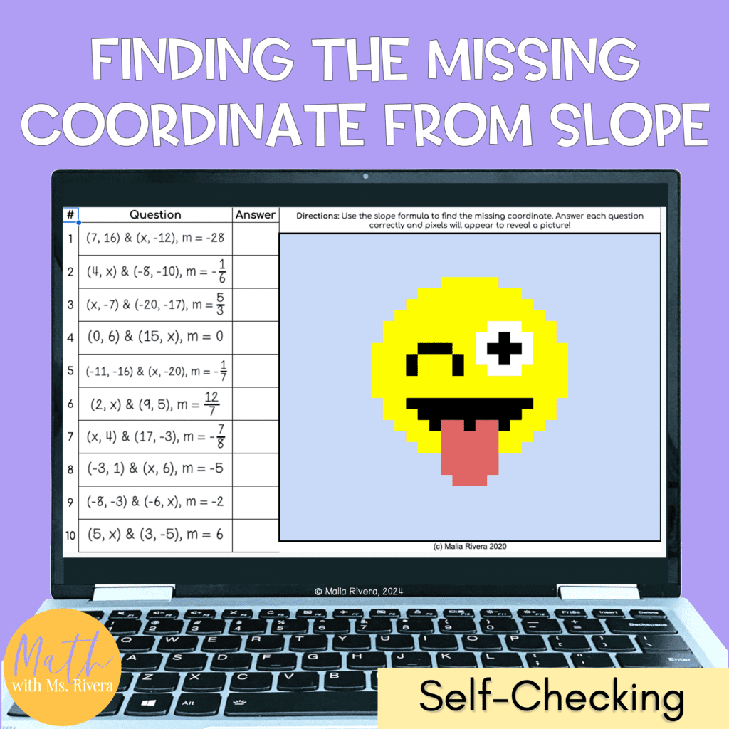 Finding the Missing Coordinate from Slope Pixel Art Activity Algebra 1 ...