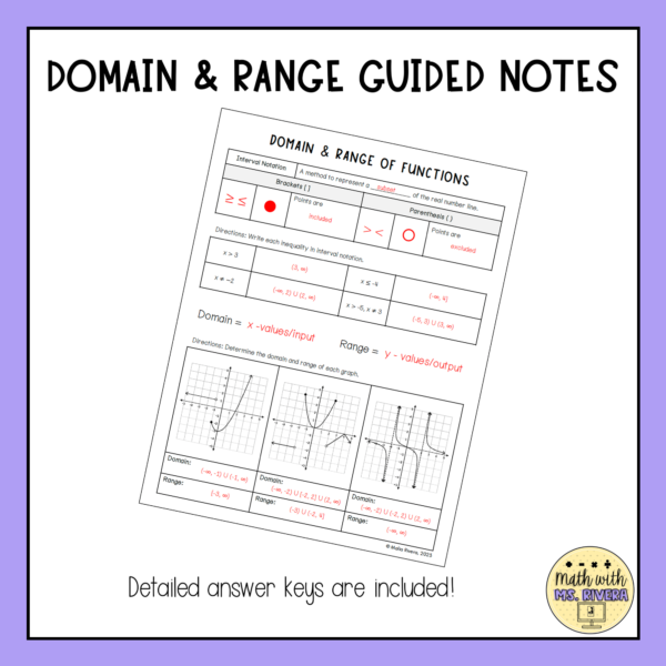 Domain & Range of Functions Guided Notes for Algebra 2 Thumbnail 3